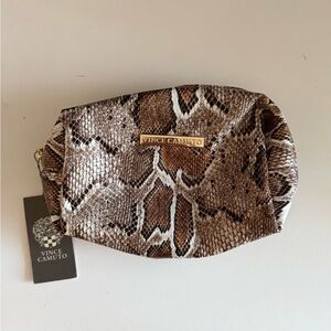 Vince Camuto Tan Snake Print Cosmetic Bag